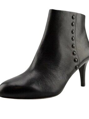 COACH Women's Hickory Black Leather Ankle Booties Size 7.5B | Designer Studded